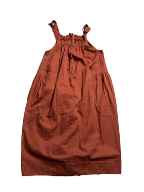 Smocked Strap Midi Dress Rust Orange Sleeveless A-Line SIZE XL